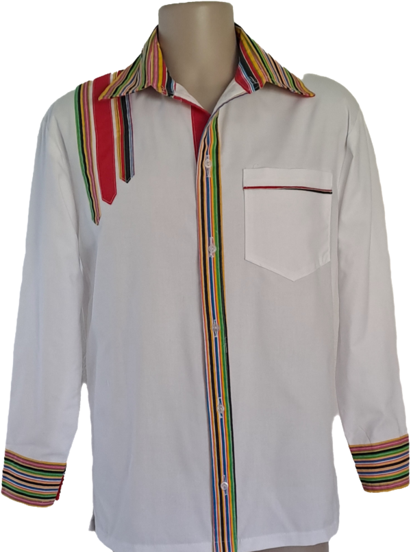 This shirt is suitable for special occasions such as lobola negotiations, heritage celebration, weddings, etc. It is designed from non stretch materials and buttoned up at the front.